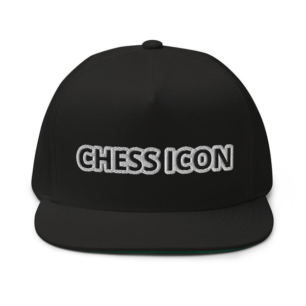 Chess Icon Black Text Flat Bill Cap