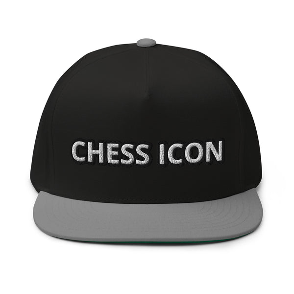 Chess Icon White Text Flat Bill Cap