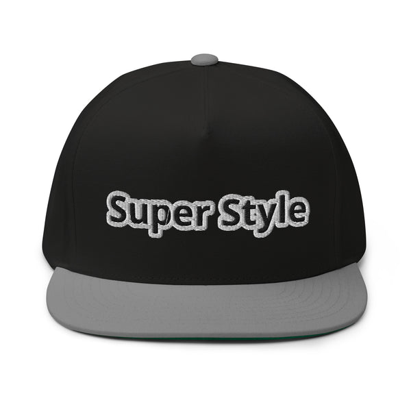 Super Style Black Text Flat Bill Cap
