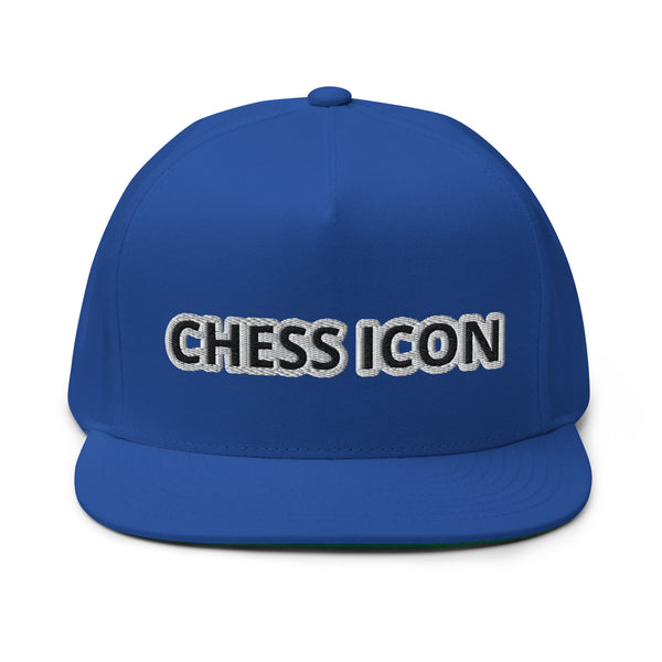 Chess Icon Black Text Flat Bill Cap