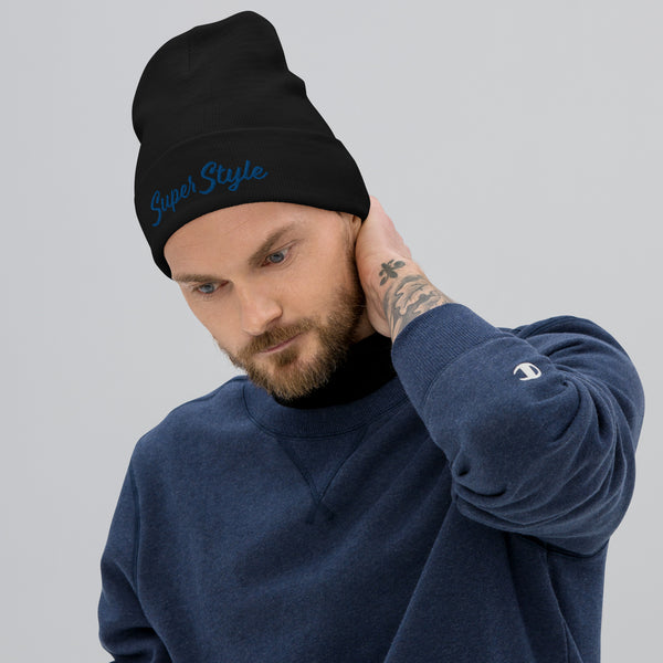 Super Style Blue Text Embroidered Beanie