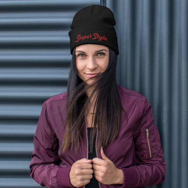 Super Style Red Text Embroidered Beanie