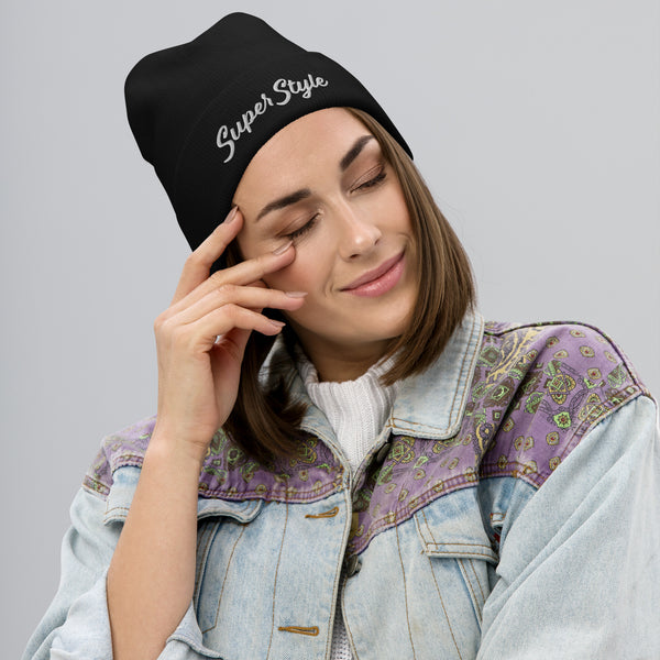 Super Style White Text Embroidered Beanie