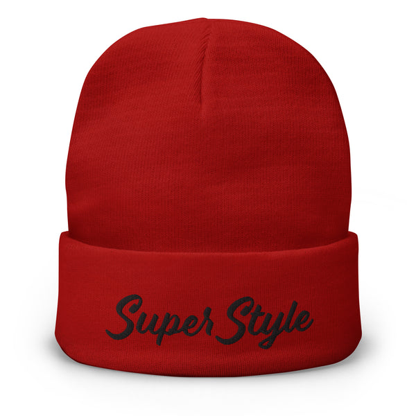 Super Style Black Text Embroidered Beanie